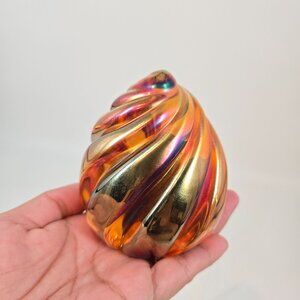 Maytum Studio Art Glass Paperweight Iridescent Orange Swirl Copper Color Signed